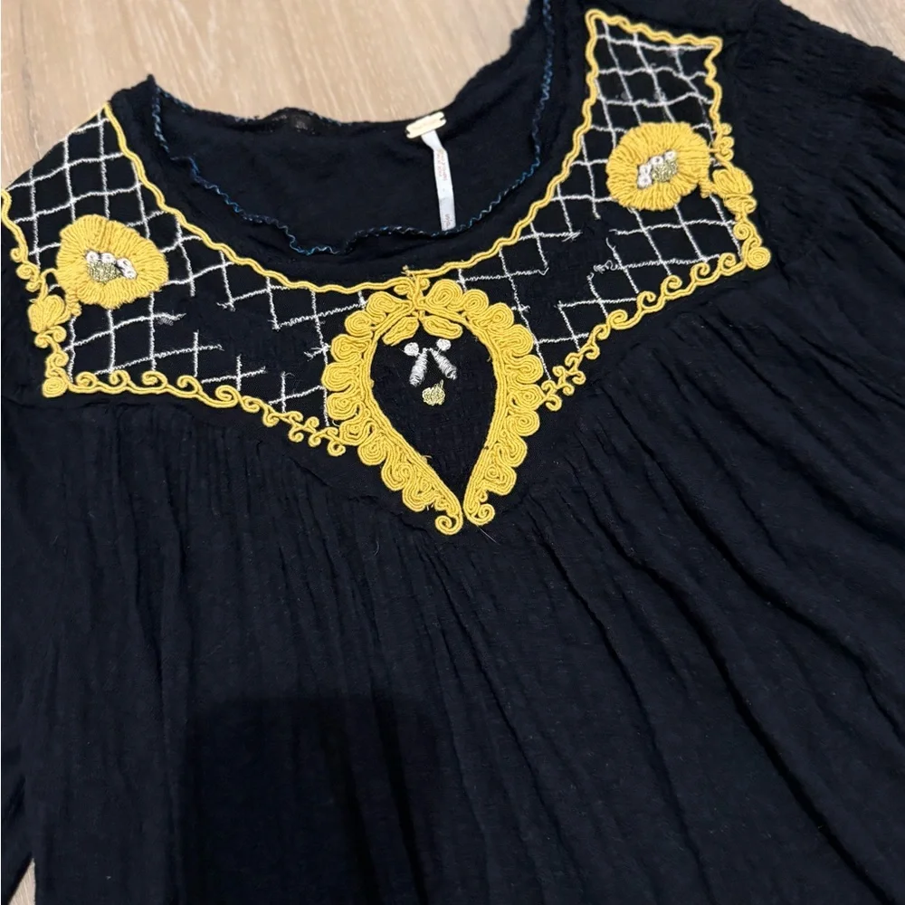 Free People Women’s Black Long Sleeve Begonia Blouse Relaxed Boho Size Small